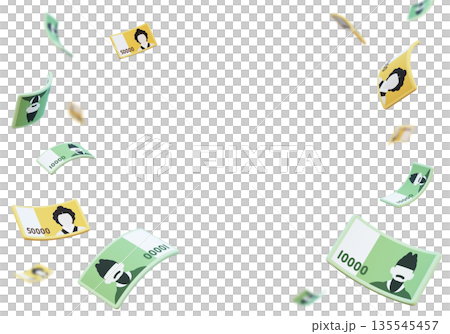 Flying Korean 50,000 and 10,000 Won Bills in the Air, 3D Illustration of Falling Money 135545457