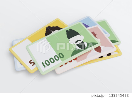 Close-up of Various Korean Won Banknotes Layered Together, 3D Financial Concept 135545458