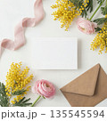 Floral Background with Mimosa and Pink Flowers 135545594