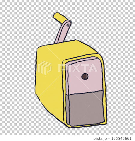 Diagonal illustration of a yellow pencil sharpener | Bright stationery material 135545661