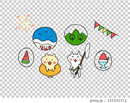 かわいい動物の夏休みのイラスト かわいい動物の夏休みのイラスト 135545711