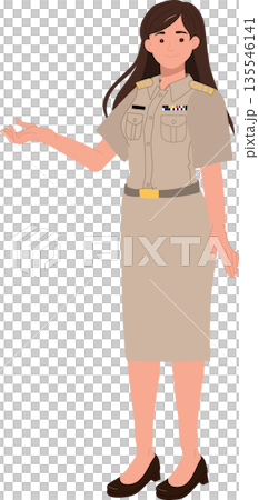 Thai public sector employee depicted as a professional woman in official uniform. 135546141