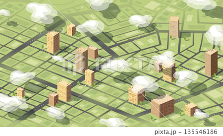 Green City and Urban Concept. Isometric City Map with 3d Buildings and Streets. Urban Planning Concept. Vector isometric Green City and Urban Concept. Isometric City Map with 3d Buildings and Streets. Urban Planning Concept. Vector isometric 135546186