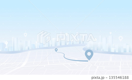 GPS Navigation Concept. Route on the map to pin in city street map. Navigation path and destination pins. Vector illustration GPS Navigation Concept. Route on the map to pin in city street map. Navigation path and destination pins. Vector illustration 135546188