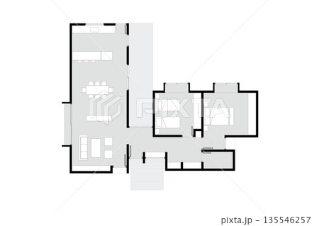 House plan drawing illustration. Architectural house plan presentation showing interior rooms House plan drawing illustration. Architectural house plan presentation showing interior rooms 135546257