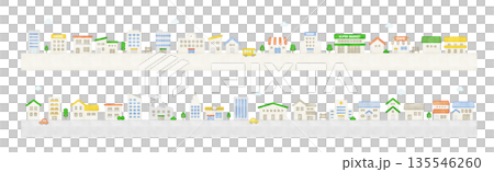 Watercolor style cute townscape illustration material | Vector material with houses and buildings lined up 135546260