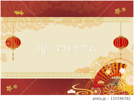 中華風フレーム飾り枠背景 135546782