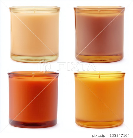 Different variations of candle mockup for branding preview, set of container candle isolated on white background, unbranded product photo 135547164