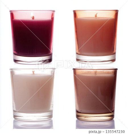 Different variations of candle mockup for branding preview, set of container candle isolated on white background, unbranded product photo 135547230