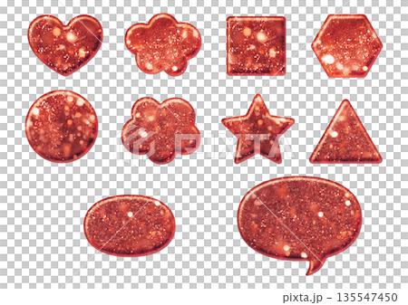 Heart, square, triangle, hexagon, circle, star, cloud, oval, speech bubble, three-dimensional red glitter 135547450