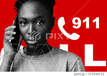 Young person making a call to 911 for help in a serious situation Young person making a call to 911 for help in a serious situation 135548111