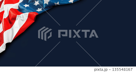 Waving american flag with stars and stripes on dark background 135548167