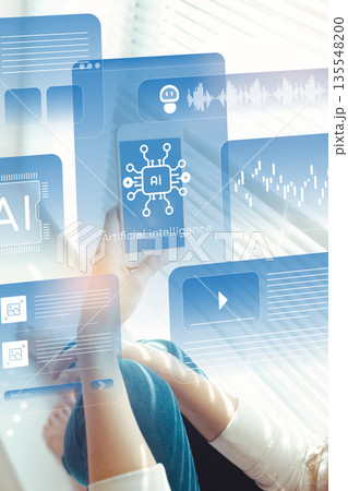 Interaction with artificial intelligence on a mobile device in a bright room during daytime 135548200