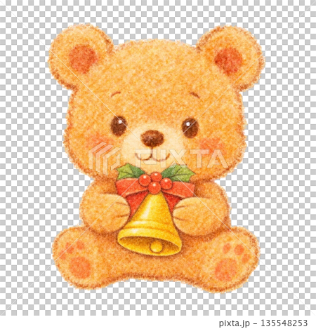 【聖誕節】色鉛筆插畫，一隻小熊拿著鈴鐺 135548253