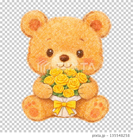 【父親節】色鉛筆插畫，一隻小熊抱著一朵玫瑰 135548258