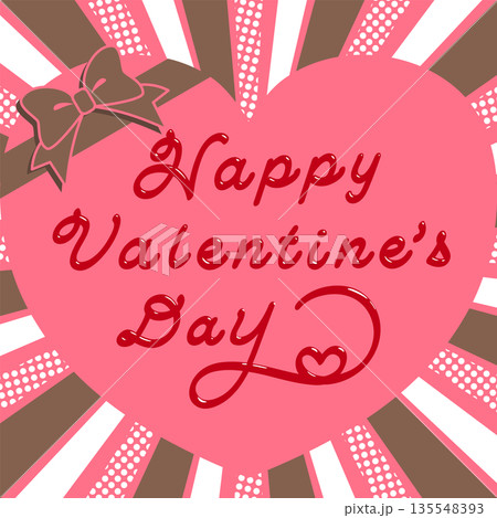 チョコレート風文字と放射線背景のバレンタイン用メッセージフレーム　ベクターイラスト　スクエア正方形 135548393