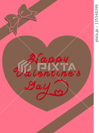 リボンとハートにチョコ風文字のバレンタイン販促デザイン　ベクター素材　A4縦 135548399