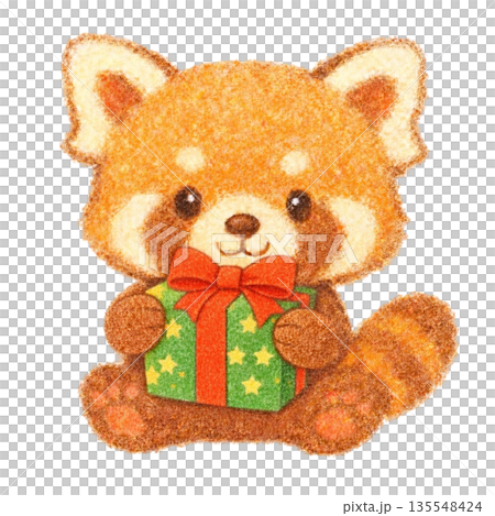 【聖誕節】色鉛筆插畫，一隻小熊貓抱著禮物 135548424