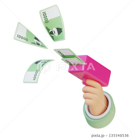 3D Hand Holding Money Gun Shooting 10,000 Won Korean Currency 135548536