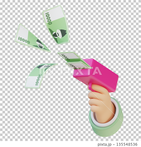 3D Hand Holding Money Gun Shooting 10,000 Won Korean Currency 135548536