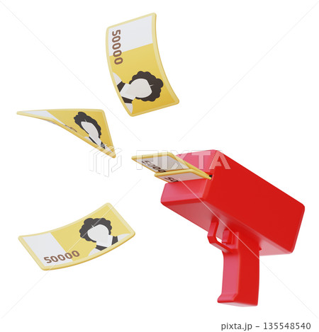3D Illustration of Money Gun Blasting 50,000 Korean Won Bills 3D Illustration of Money Gun Blasting 50,000 Korean Won Bills 135548540