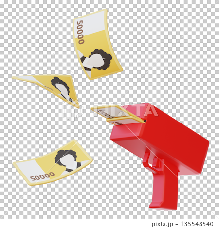 3D Illustration of Money Gun Blasting 50,000 Korean Won Bills 135548540