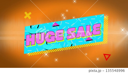 Displaying turquoise-blue banner featuring bold pink 3D HUGE SALE on digital ad, with sparkles Displaying turquoise-blue banner featuring bold pink 3D HUGE SALE on digital ad, with sparkles 135548996