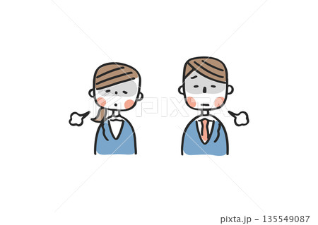 ため息をつくスーツ姿の男女 135549087