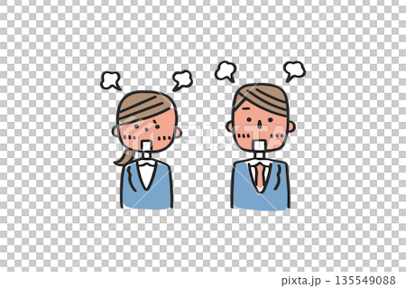 A man and woman in a suit with red faces and embarrassed looks 135549088