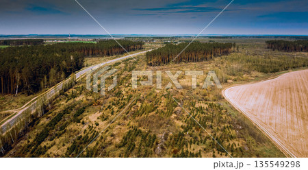 Aerial View Green Pine Forest Deforestation Area Landscape, Agri Aerial View Green Pine Forest Deforestation Area Landscape, Agri 135549298