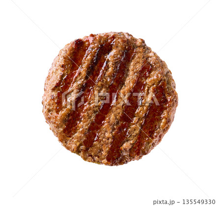 grilled hamburger meat isolated on white background. Top view. 135549330