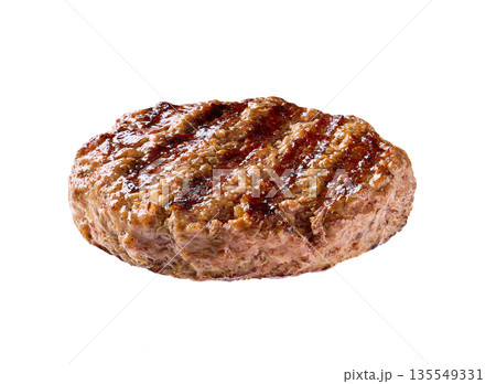 grilled hamburger beef patty isolated on white background. grilled hamburger beef patty isolated on white background. 135549331