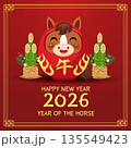 Horse Zodiac Daruma New Year 2026 Card 135549423