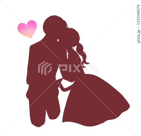 向かい合う新郎新婦 シルエット 向かい合う新郎新婦 シルエット 135549474