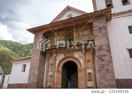 Ornate Facade of the Andahuaylillas Church in the Peruvian Andes Ornate Facade of the Andahuaylillas Church in the Peruvian Andes 135549536