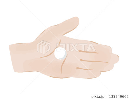 1円玉大の白い液体を乗せた手のひらの線なしイラスト 135549662