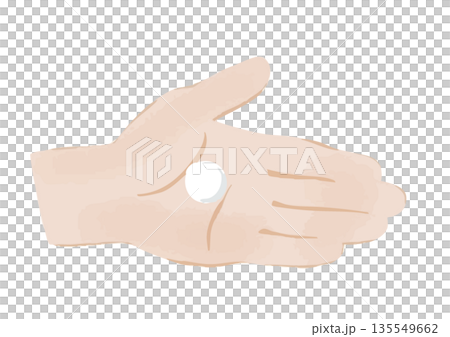 1円玉大の白い液体を乗せた手のひらの線なしイラスト 135549662