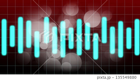 Pulsing cyan equalizer bars fluctuating at digital interface, with red grid lines and bokeh orbs Pulsing cyan equalizer bars fluctuating at digital interface, with red grid lines and bokeh orbs 135549880