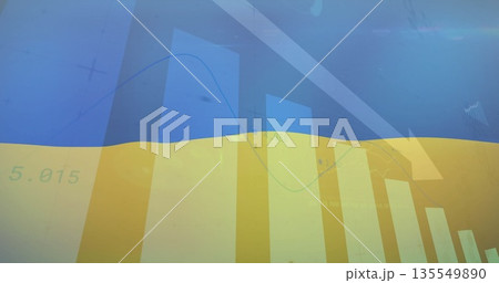 Layered bar chart and line graph appearing on dashboard, with numbers, gridlines, light flares 135549890