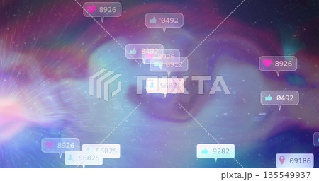 Floating follower count bubble showing 56825 in cosmic backdrop with notification bubbles 135549937