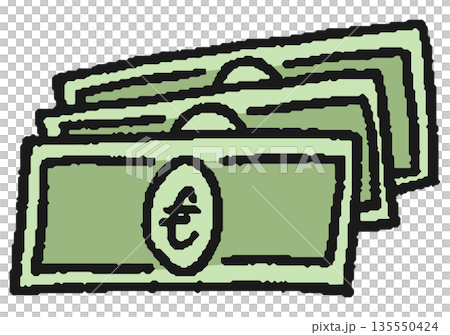 Hand drawn illustration of euro banknotes Hand drawn illustration of euro banknotes 135550424