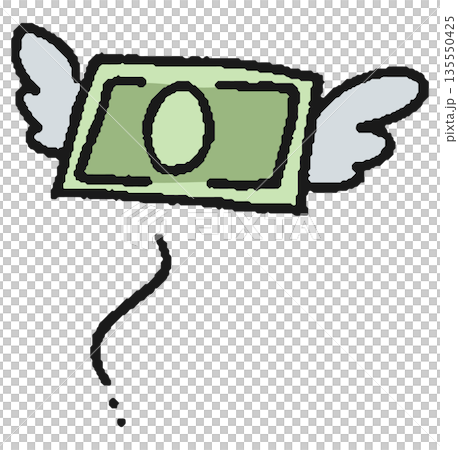 Hand-drawn illustration of flying banknotes 135550425