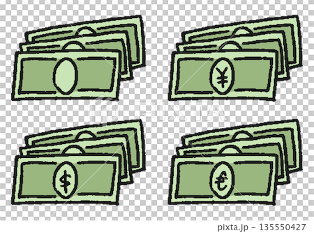 Hand-drawn illustration set of banknotes Hand-drawn illustration set of banknotes 135550427