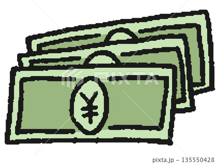 日本円紙幣の手描きイラスト 日本円紙幣の手描きイラスト 135550428