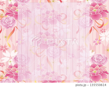 キラキラ和柄　牡丹ピンク　便箋 135550614