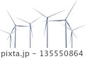 Clean renewable energy. Modern wind turbines on white background. Sustainable power generation technology for environmentally conscious business reducing carbon footprint in global climate change era. 135550864