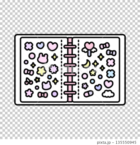 開いたシール帳、シール付き　ピンク 135550945