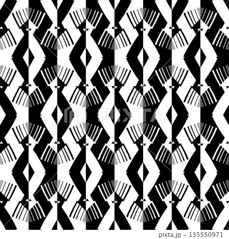 Abstract seamless pattern with decorative geometric  elements. Black and white ornament. Modern stylish texture repeating. Great for tapestry, carpet, bedspread, fabric, ceramic tile, pillow 135550971