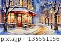 Winter fairytale, a cozy cafe in the snowy city in the evening. AI Generative. 135551156