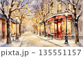 Winter fairytale, a cozy cafe in the snowy city in the evening. AI Generative. 135551157